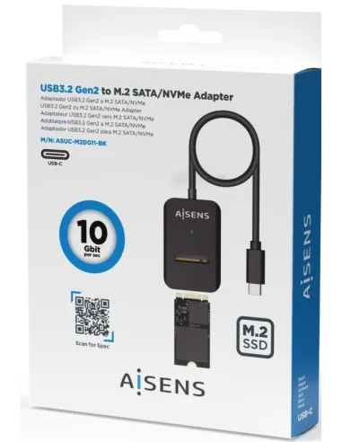 Aisens ASUC-M2D011-BK Docking Station Discos Duros M.2 SATA/NVMe USB-C Negro