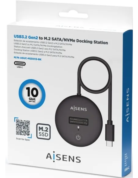 Aisens ASUC-M2D013-BK Docking Station Discos Duros M.2 SATA/NVMe USB-C Negro