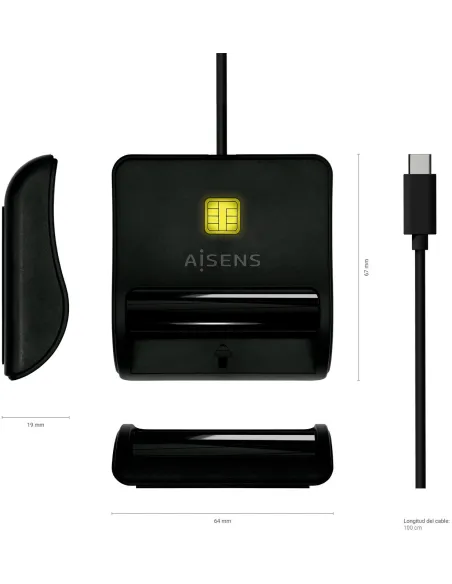 Aisens ASCR-SN03C-BK Lector de Tarjeta DNIe Negro