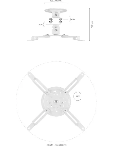 Aisens CP03TSR-129 Soporte de Techo para Proyector Ajustable VESA 320x320 Máx. 13.5Kg Blanco