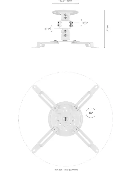 Aisens CP03TSR-129 Soporte de Techo para Proyector Ajustable VESA 320x320 Máx. 13.5Kg Blanco