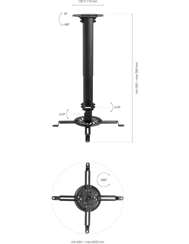 Aisens CP04TSRE-131 Soporte de Techo para Proyector Ajustable VESA 320x320 Máx. 13.5Kg Negro