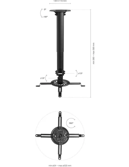 Aisens CP04TSRE-131 Soporte de Techo para Proyector Ajustable VESA 320x320 Máx. 13.5Kg Negro