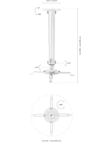 Aisens CP04TSRE-133 Soporte de Techo Ajustable para Proyector VESA 320x320 Max. 13.5kg Blanco