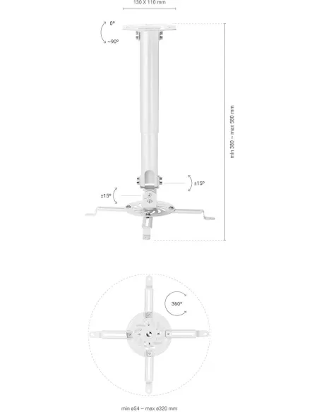 Aisens CP04TSRE-133 Soporte de Techo Ajustable para Proyector VESA 320x320 Max. 13.5kg Blanco