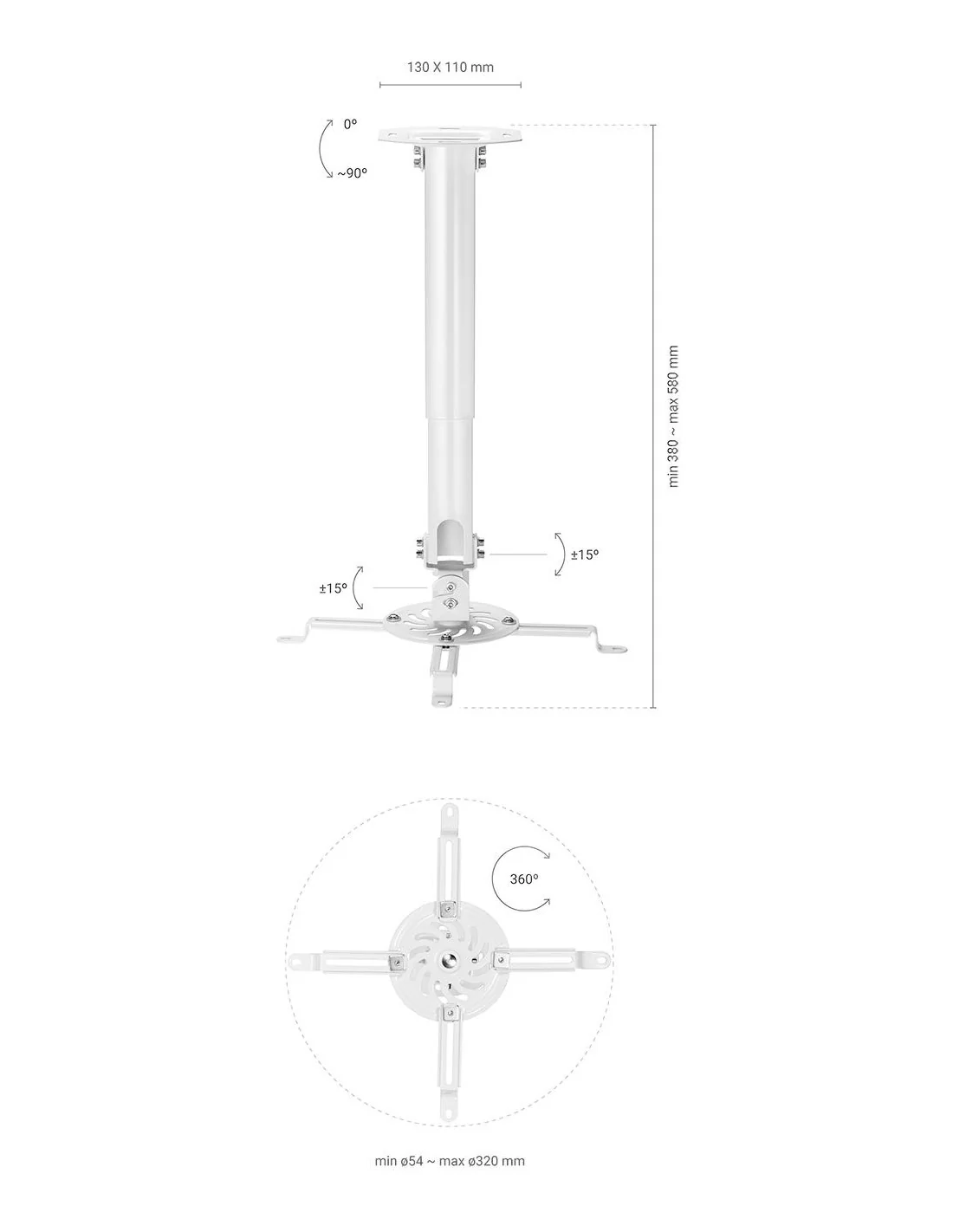 Aisens CP04TSRE-133 Soporte de Techo Ajustable para Proyector VESA 320x320 Max. 13.5kg Blanco