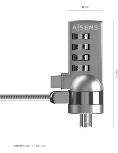 Aisens ASLK-D40N01-SL Cable de Seguridad con Cerradura de Combinacion para Portatil 1.5m Gris