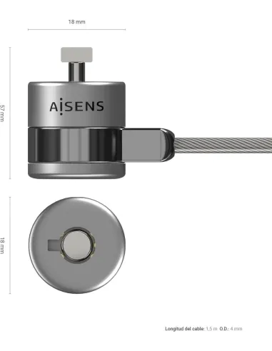 Aisens ASLK-D40K02-SL Cable de Seguridad para Portátiles 1.5m Gris