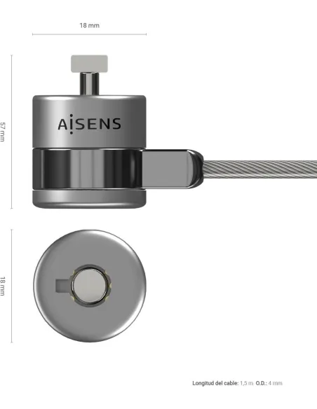 Aisens ASLK-D40K02-SL Cable de Seguridad para Portátiles 1.5m Gris