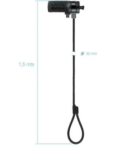 TooQ TQCLKC0015-G Cable de Seguridad con Combinación para Portátiles 1.5m Negro
