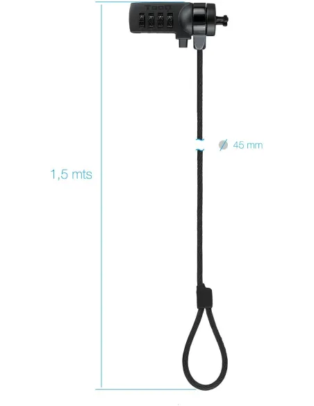TooQ TQCLKC0015-G Cable de Seguridad con Combinación para Portátiles 1.5m Negro