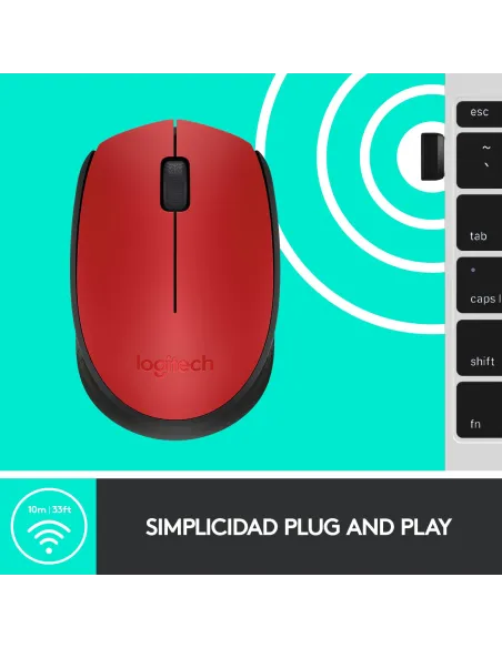 Logitech M171 Ratón Inalámbrico Rojo