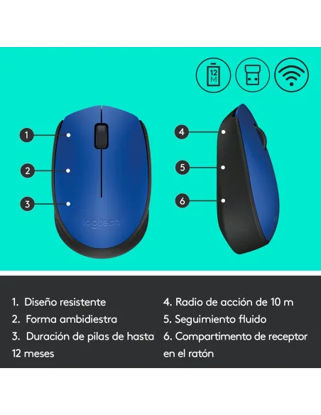 Logitech M171 Ratón Inalámbrico Azul