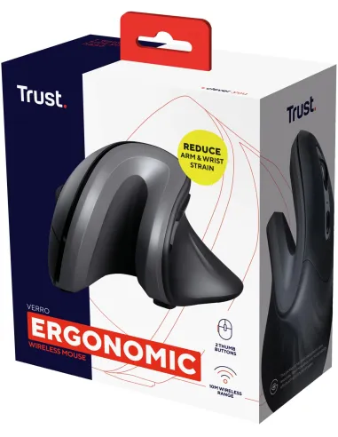 Trust Verro Ratón Ergonómico Inalámbrico 1600 DPI Negro