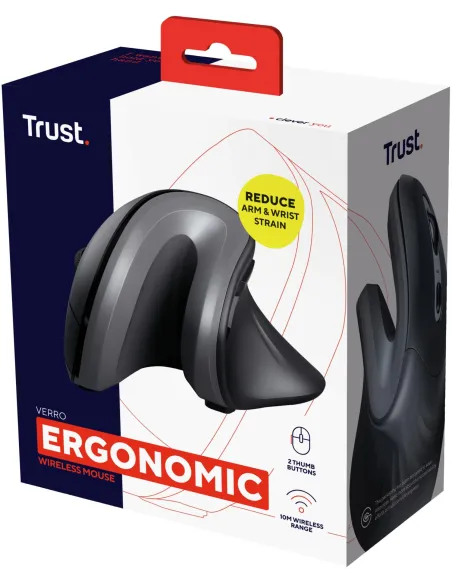 Trust Verro Ratón Ergonómico Inalámbrico 1600 DPI Negro