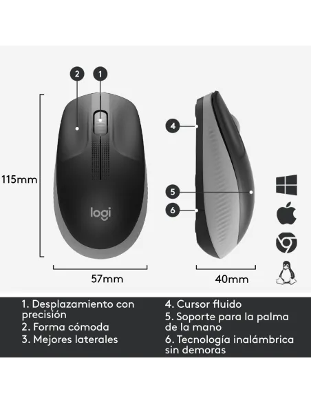 Logitech M190 Ratón Inalámbrico 1000DPI Gris