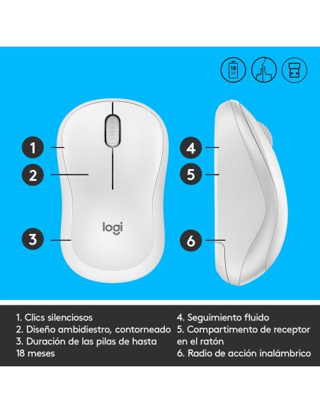 Logitech 910-006128 M220 Ratón Ambidiestro Inalámbrico Óptico 1000 DPI Blanco
