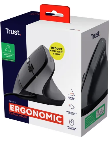 Trust Bayo II Ratón Vertical Ergonómico para Mano Derecha USB 2400 DPI Negro