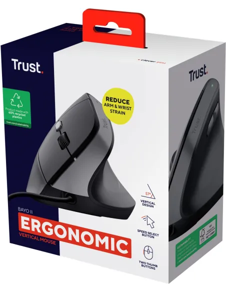 Trust Bayo II Ratón Vertical Ergonómico para Mano Derecha USB 2400 DPI Negro
