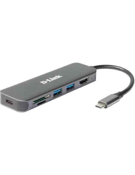 D-Link DUB-2327 HUB USB-C a USB-C/USB-A/microSD/SD/HDMI 6 Puertos Gris