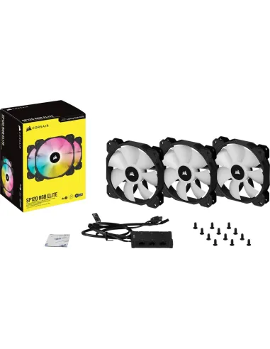 Corsair iCUE SP120 RGB ELITE Performance 120 mm PWM Triple Fan Kit con iCUE Lighting Node CORE Negro