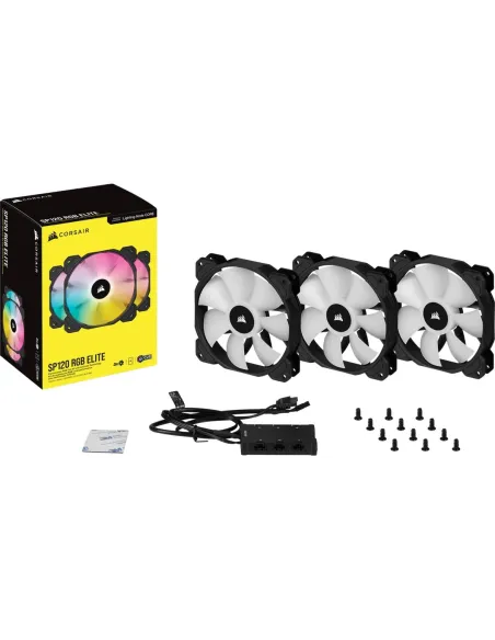 Corsair iCUE SP120 RGB ELITE Performance 120 mm PWM Triple Fan Kit con iCUE Lighting Node CORE Negro