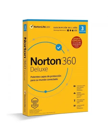 Norton 360 Deluxe 25GB ES 1 Licencia 3 Dispositivos 1 Año