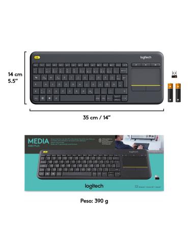 Logitech K400+ Teclado Inalámbrico con Touchpad Negro
