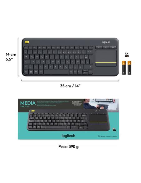 Logitech K400+ Teclado Inalámbrico con Touchpad Negro