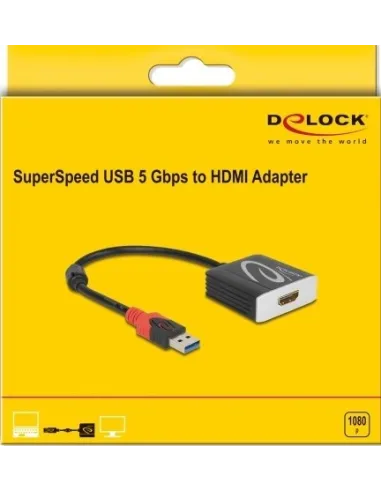 Delock 62736 Adaptador de Imagen USB-A a HDMI 20 cm Negro