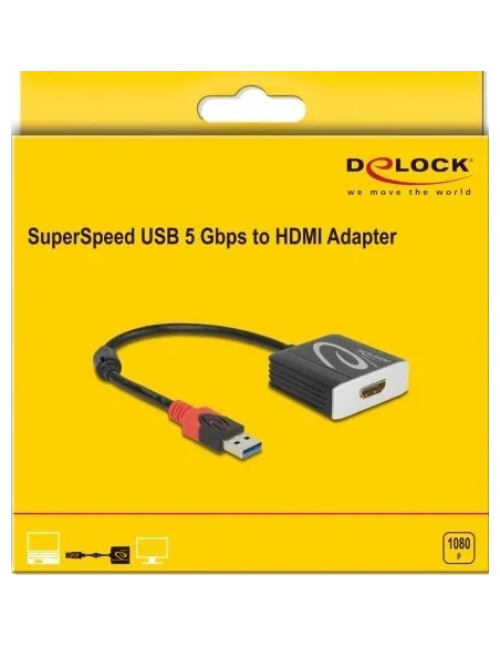Delock 62736 Adaptador de Imagen USB-A a HDMI 20 cm Negro