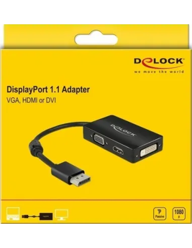 Delock 62656 Conversor de Imagen Displayport a VGA/HDMI/DVI WUXGA Negro