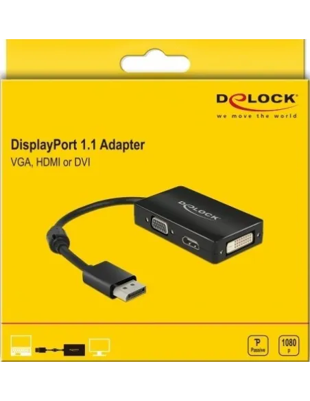 Delock 62656 Conversor de Imagen Displayport a VGA/HDMI/DVI WUXGA Negro