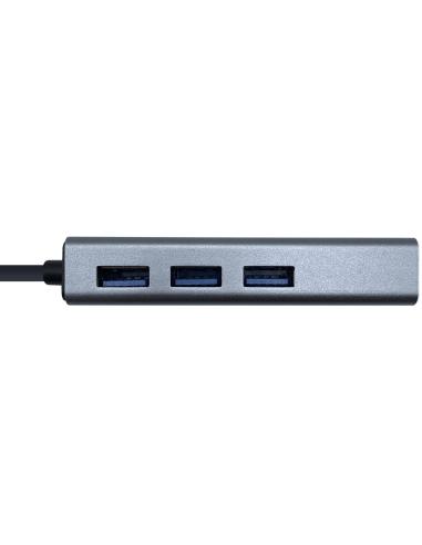 Aisens A106-0401 HUB USB-A 3.0 a USB-A 3.0 3 Puertos/RJ-45 15 cm Gris