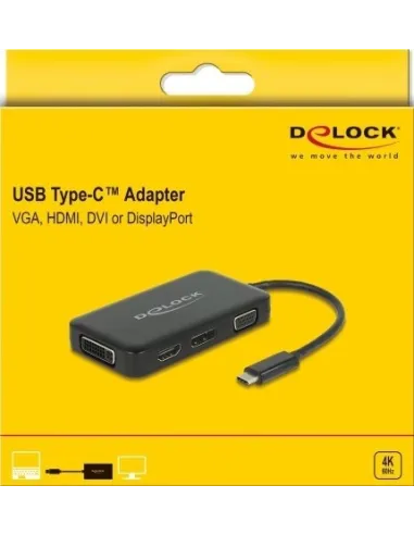 Delock 63929 Conversor de Imagen USB-C a VGA/HDMI/DVI/DisplayPort 4k Negro