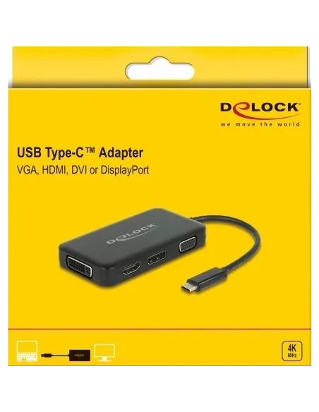 Delock 63929 Conversor de Imagen USB-C a VGA/HDMI/DVI/DisplayPort 4k Negro
