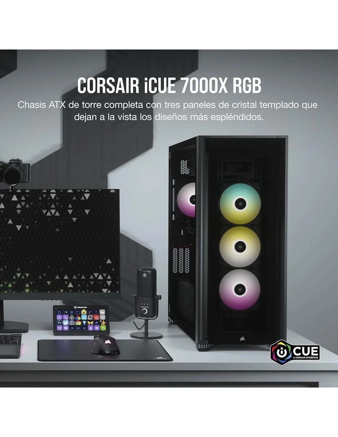 Corsair iCUE 7000X RGB Cristal Templado USB 3.0 Negra