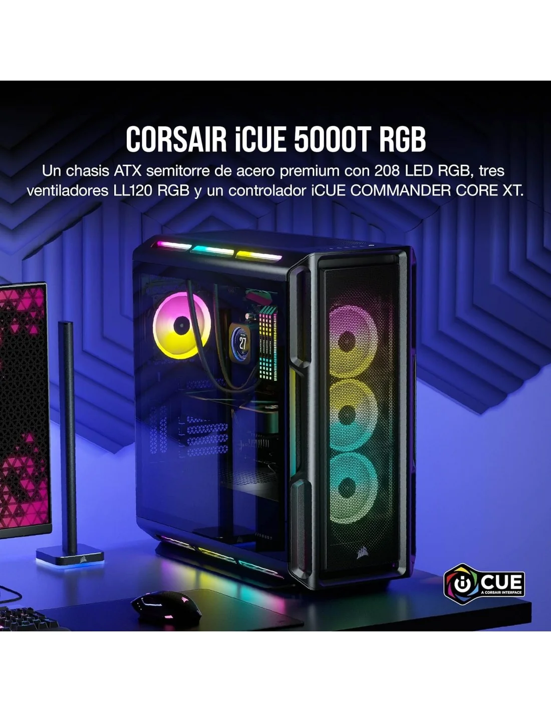 Corsair iCUE 5000T RGB Cristal Templado USB 3.0 Negra