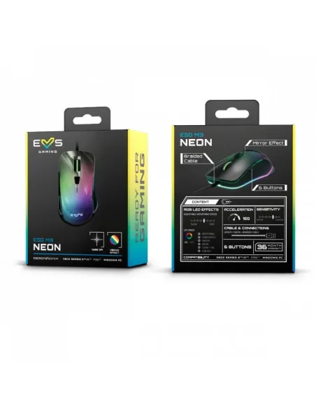 Energy Sistem 452125 ESG M3 Neon Ratón Gaming RGB 7200 DPI Negro