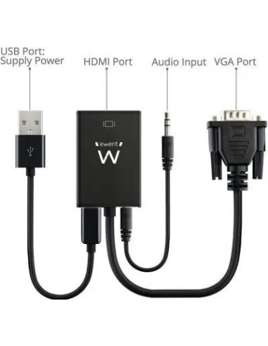 Ewent EW9866 Convertidor de Imagen VGA a HDMI/USB-A PD/Jack 3.5 mm 20,2 cm Negro