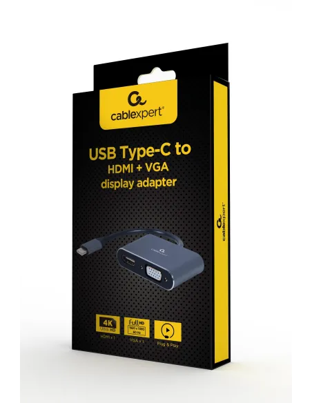 Gembird A-USB3C-HDMIVGA-01 Adaptador de Imagen USB-C a HDMI/VGA 4K 15 cm Gris