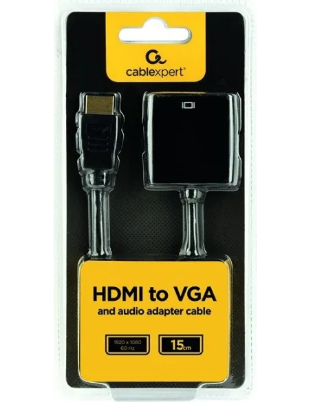 Gembird A-HDMI-VGA-03 Conversor de Imagen HDMI a VGA/Jack 3.5mm Full HD 15cm Negro
