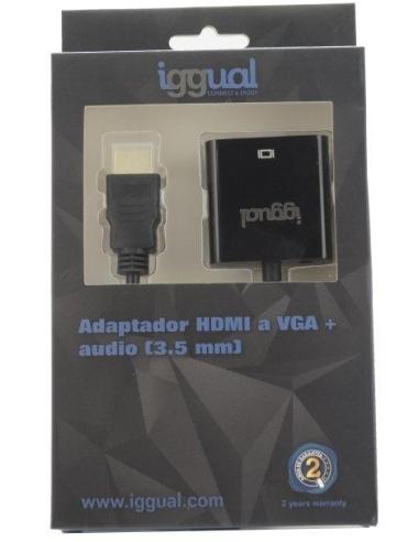 Iggual IGG317303 Adaptador de Imagen HDMI a VGA/Jack 3,5 mm Full HD 20cm Negro