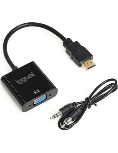 Iggual IGG317303 Adaptador de Imagen HDMI a VGA/Jack 3,5 mm Full HD 20cm Negro