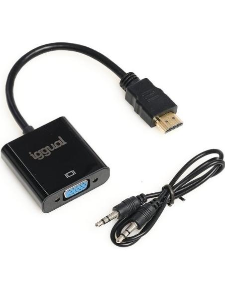 Iggual IGG317303 Adaptador de Imagen HDMI a VGA/Jack 3,5 mm Full HD 20cm Negro