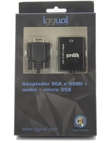 Iggual IGG317297 Adaptador de Imagen VGA a HDMI/Jack 3.5mm/microUSB Full HD 25 cm Negro