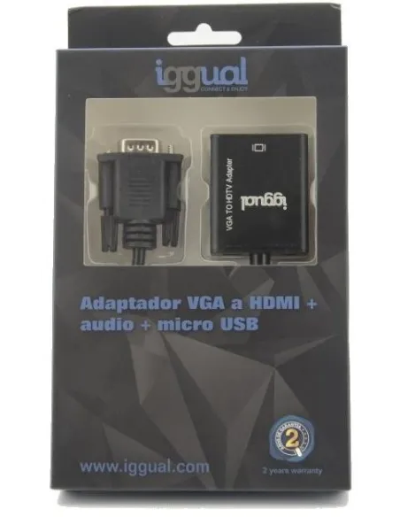Iggual IGG317297 Adaptador de Imagen VGA a HDMI/Jack 3.5mm/microUSB Full HD 25 cm Negro