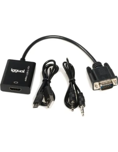 Iggual IGG317297 Adaptador de Imagen VGA a HDMI/Jack 3.5mm/microUSB Full HD 25 cm Negro