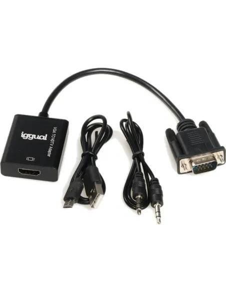 Iggual IGG317297 Adaptador de Imagen VGA a HDMI/Jack 3.5mm/microUSB Full HD 25 cm Negro