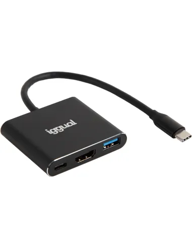 Iggual IGG318461HUB USB-C a HDMI 4K/USB-C PD/USB-A 18cm Negro
